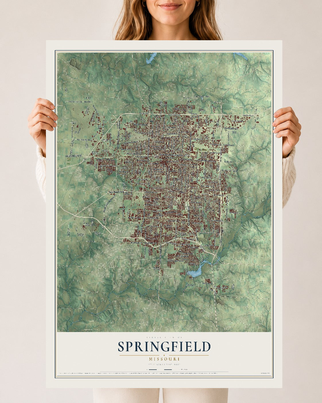 Map of Springfield, Missouri, 24 x 36 inch unframed archival matte print