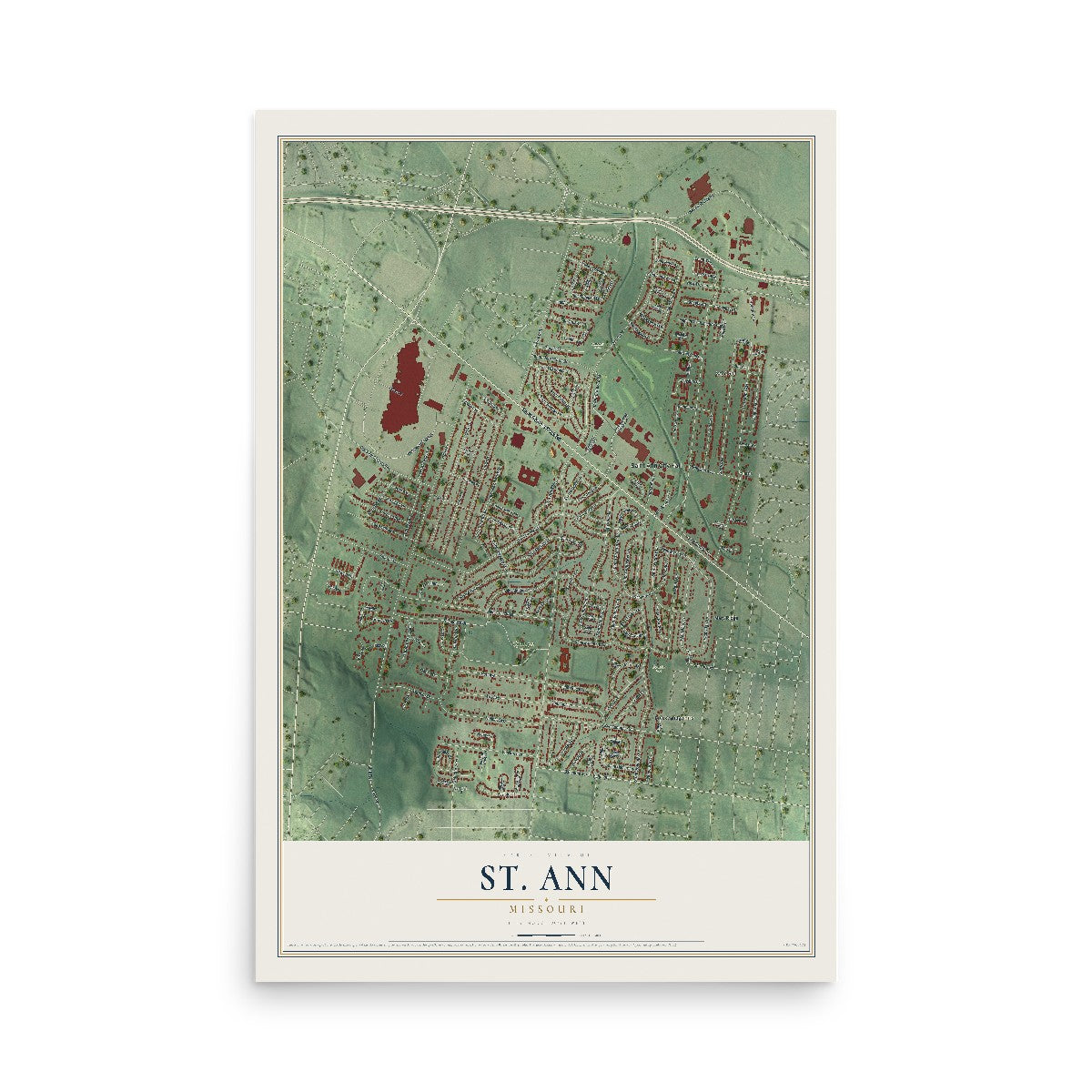 Map of St. Ann, Missouri, 12 x 18 inch unframed archival matte print