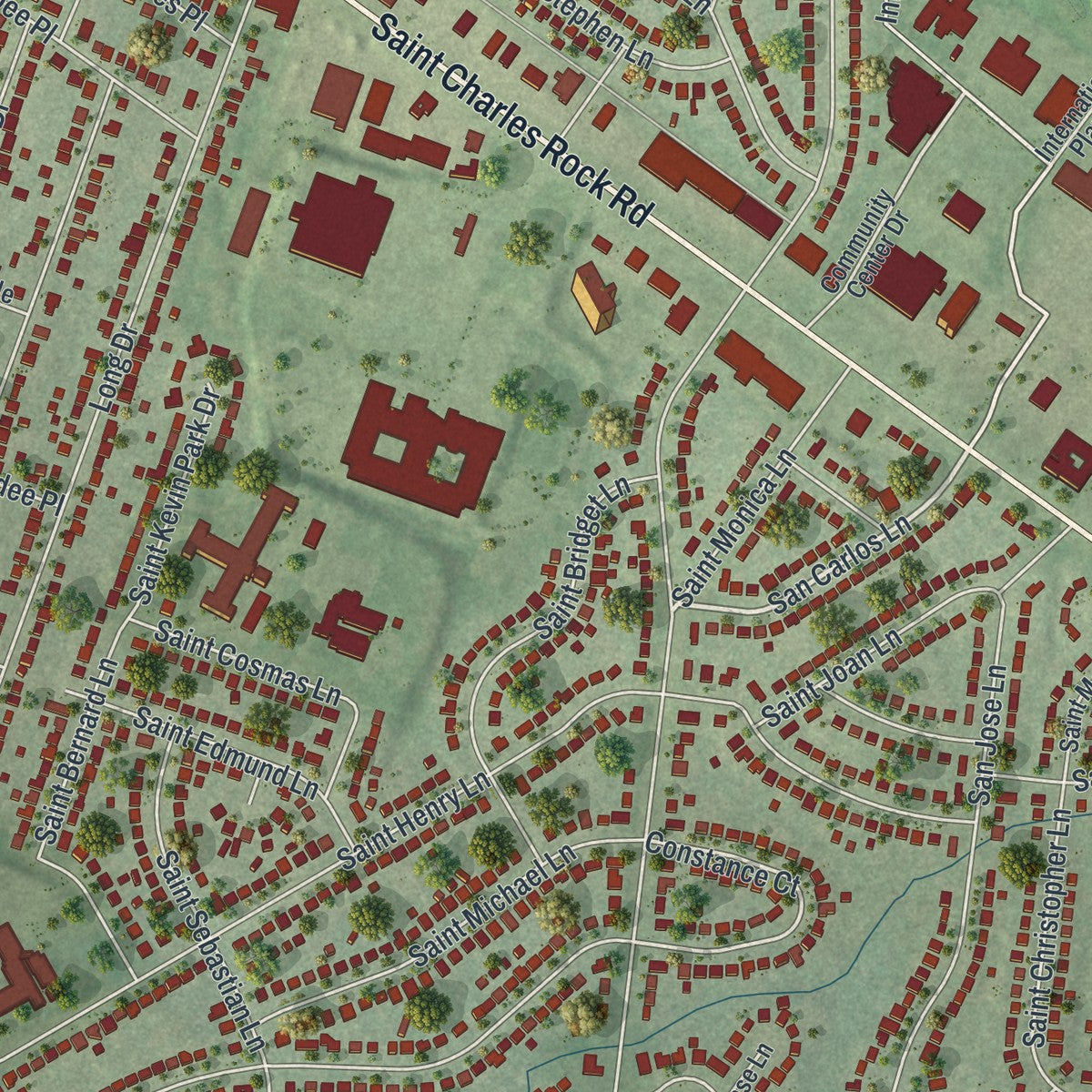 Close-up of the map of St. Ann, Missouri print showing street and building detail