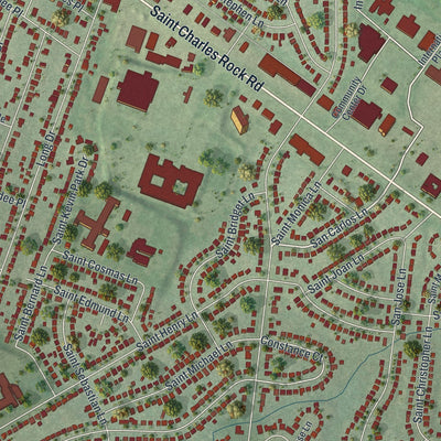 Close-up of the map of St. Ann, Missouri print showing street and building detail