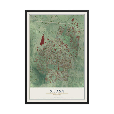 Map of St. Ann, Missouri, 12 x 18 inch print in a black wood frame