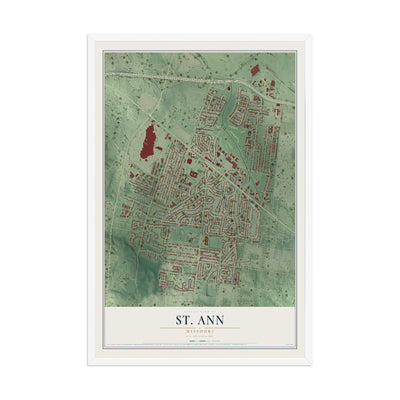 Map of St. Ann, Missouri, 12 x 18 inch print in a white wood frame