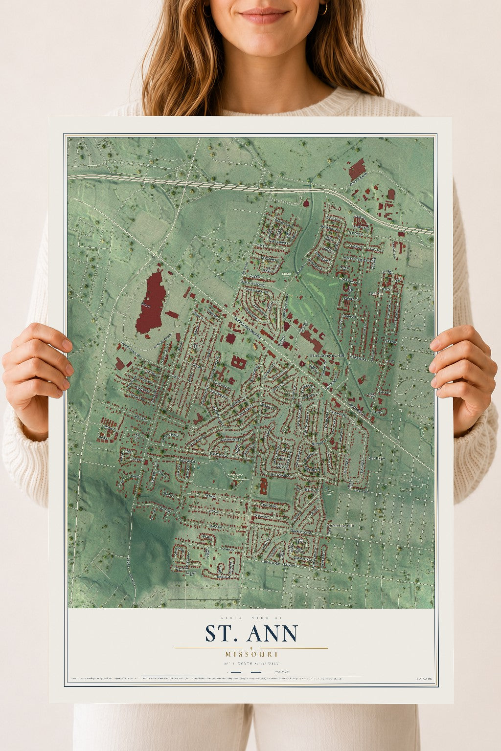 Map of St. Ann, Missouri, 18 x 24 inch unframed archival matte print