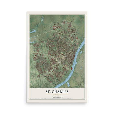 Map of St. Charles, Missouri, 12 x 18 inch unframed archival matte print
