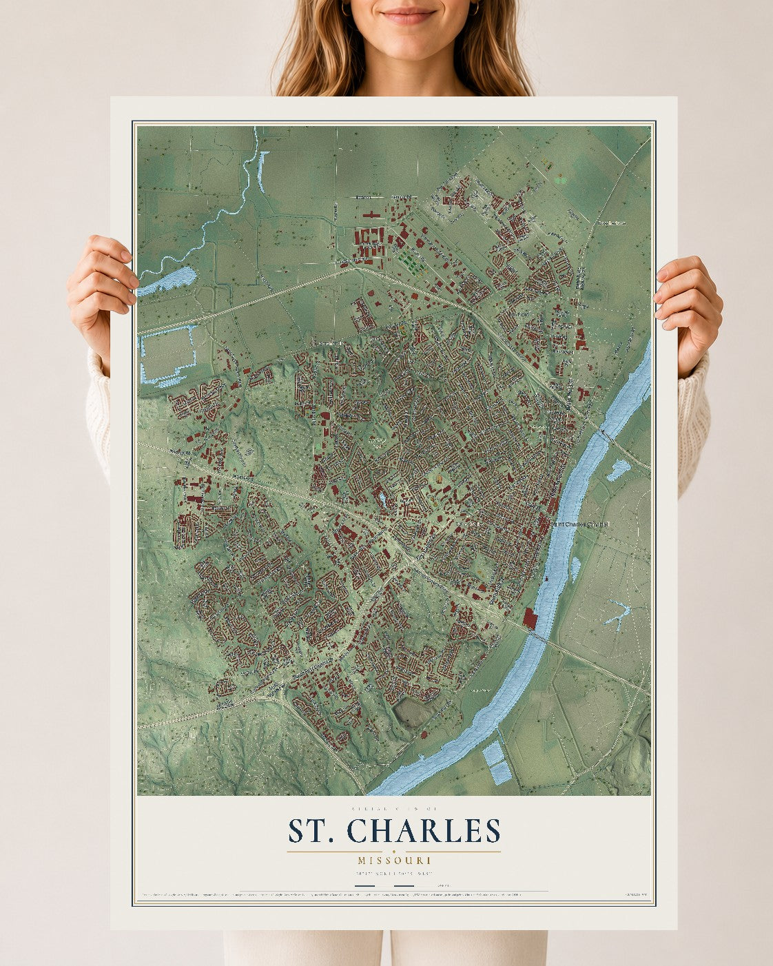 Map of St. Charles, Missouri, 24 x 36 inch unframed archival matte print