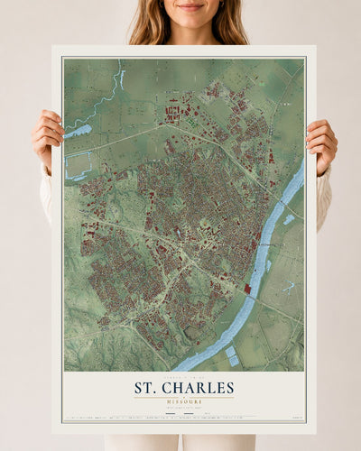 Map of St. Charles, Missouri, 24 x 36 inch unframed archival matte print