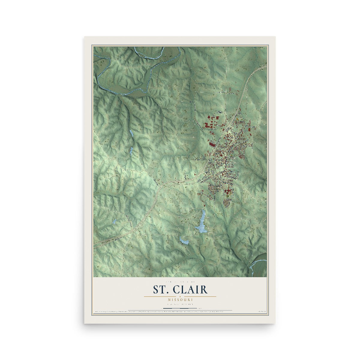 Map of St. Clair, Missouri, 12 x 18 inch unframed archival matte print