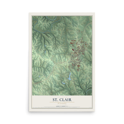 Map of St. Clair, Missouri, 12 x 18 inch unframed archival matte print