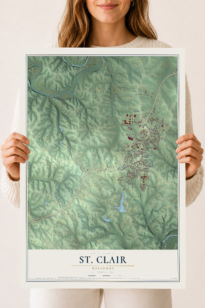 Map of St. Clair, Missouri, 18 x 24 inch unframed archival matte print