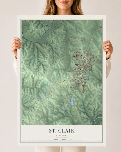 Map of St. Clair, Missouri, 24 x 36 inch unframed archival matte print