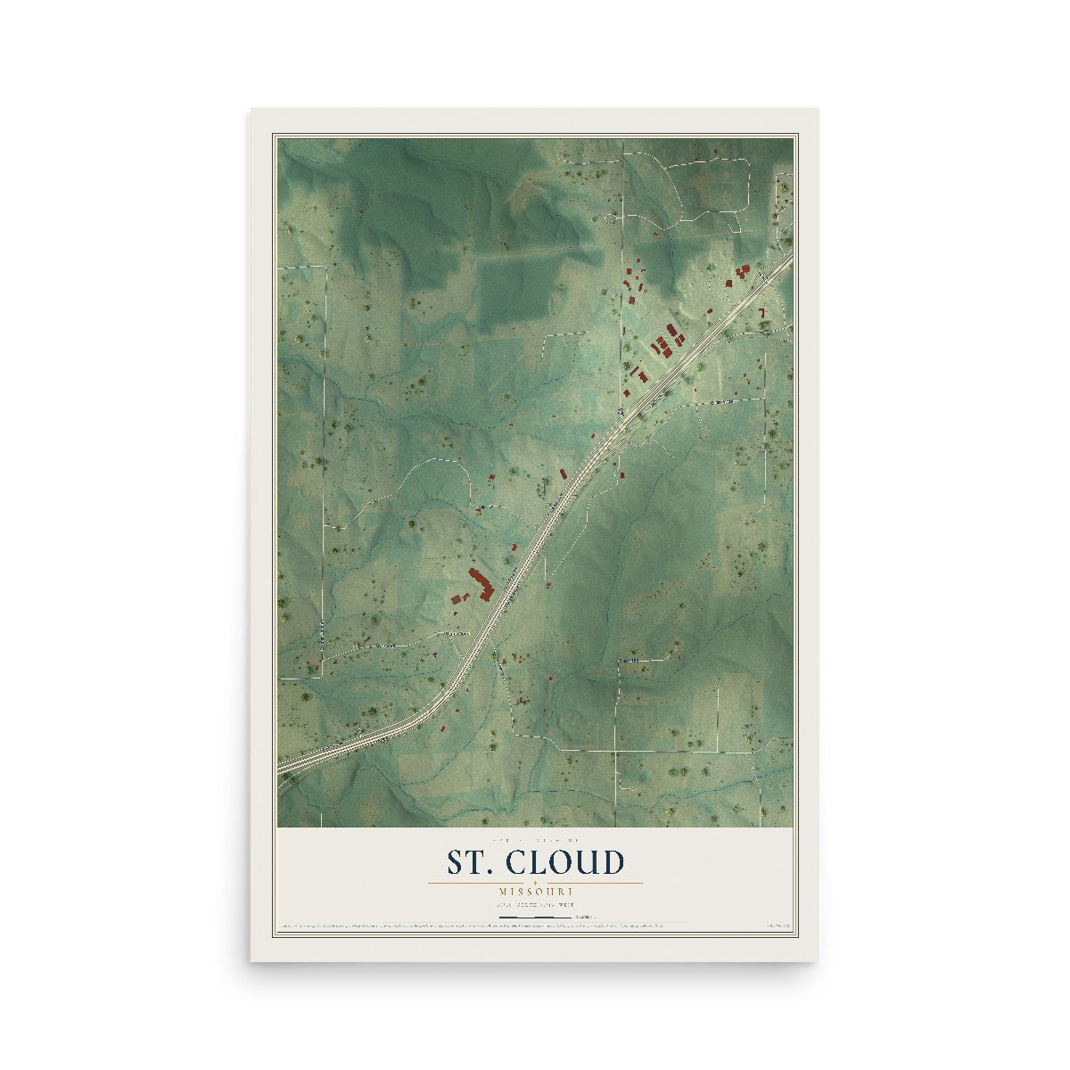 Map of St. Cloud, Missouri, 12 x 18 inch unframed archival matte print