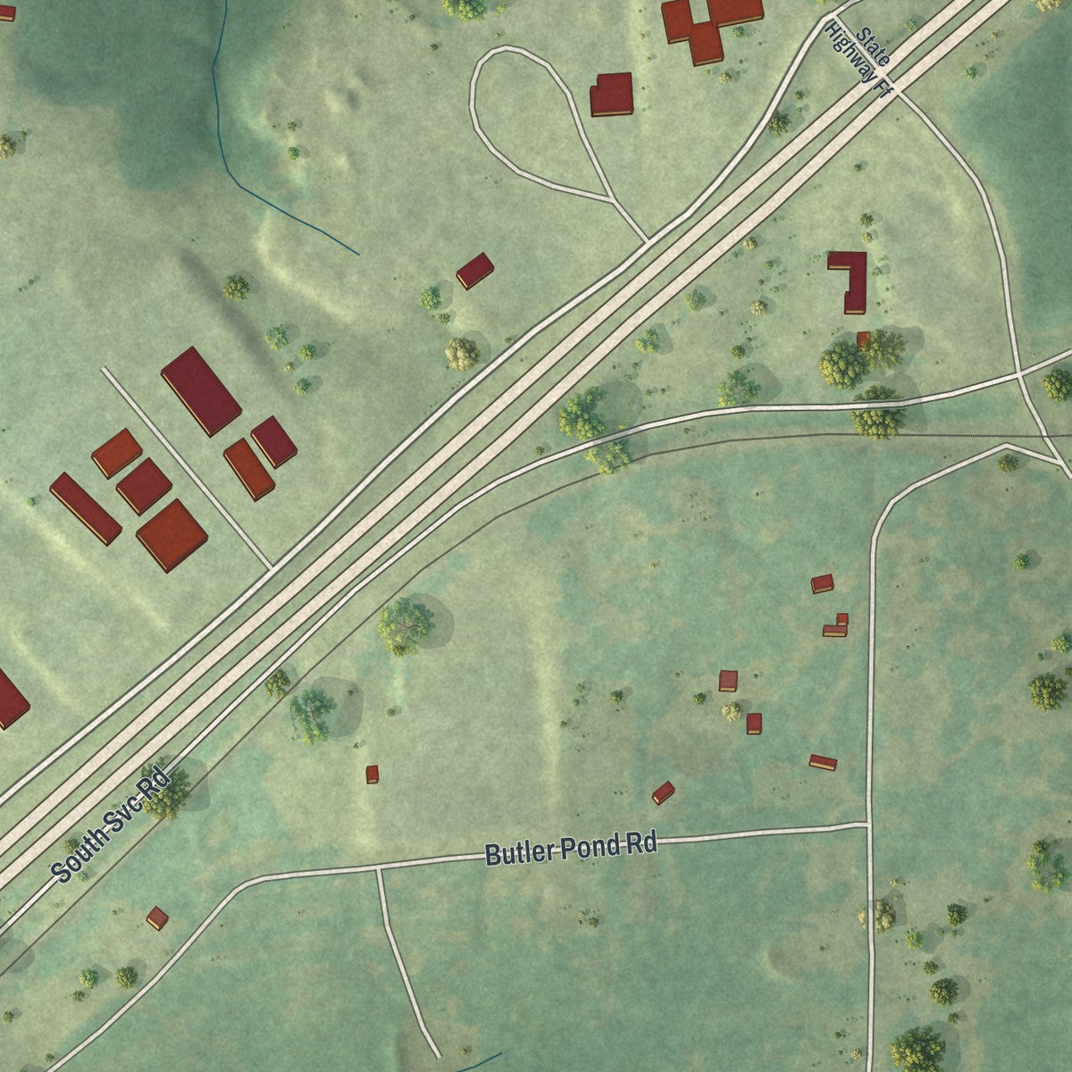 Close-up of the map of St. Cloud, Missouri print showing street and building detail