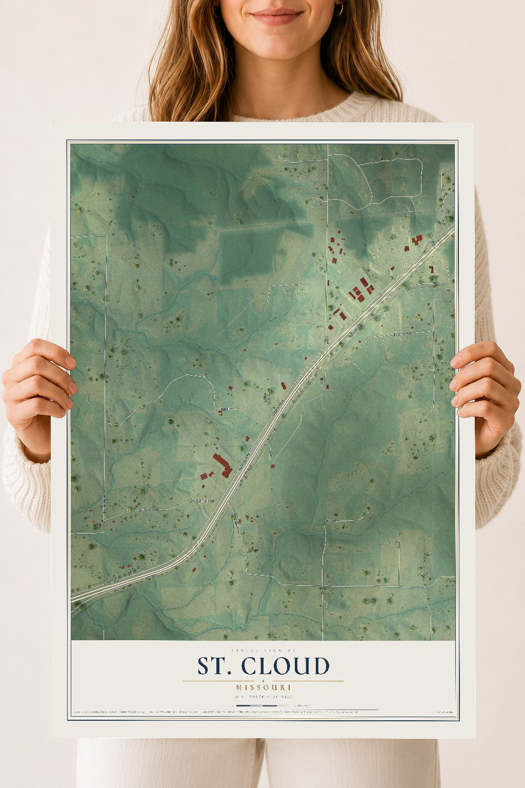Map of St. Cloud, Missouri, 18 x 24 inch unframed archival matte print