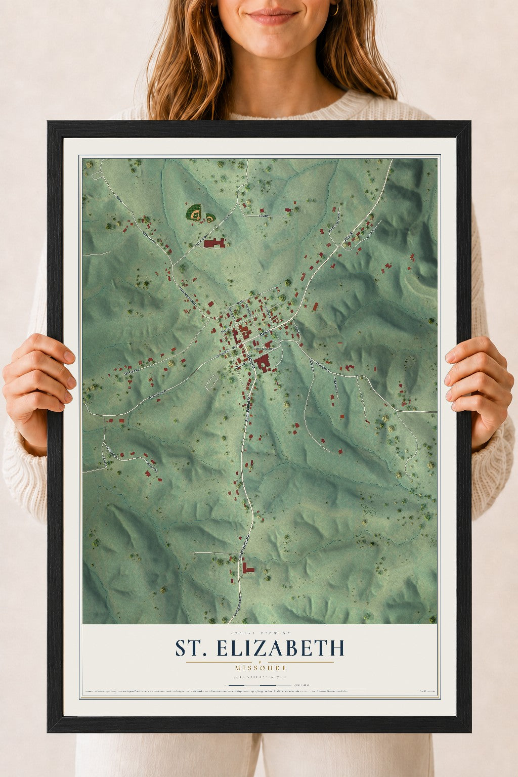 Map of St. Elizabeth, Missouri, 18 x 24 inch print in a black wood frame