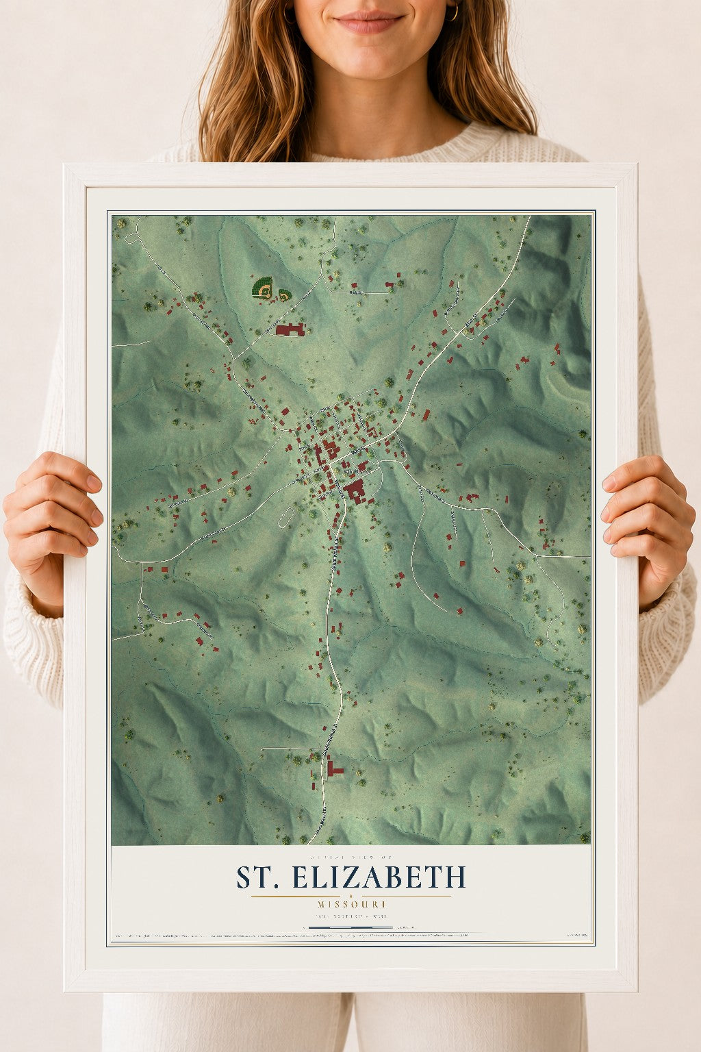Map of St. Elizabeth, Missouri, 18 x 24 inch print in a white wood frame