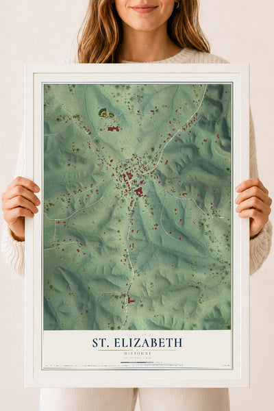 Map of St. Elizabeth, Missouri, 18 x 24 inch print in a white wood frame