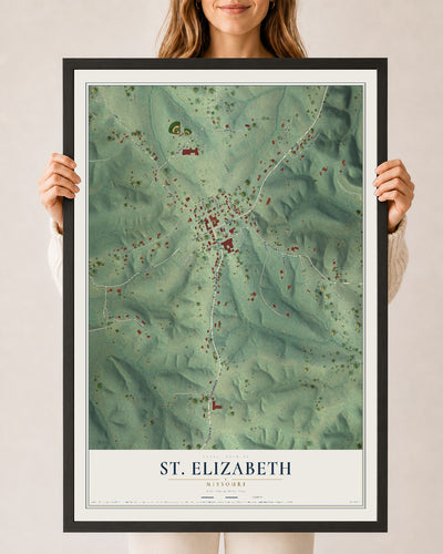Map of St. Elizabeth, Missouri, 24 x 36 inch print in a black wood frame