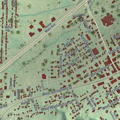 Close-up of the map of St. James, Missouri print showing street and building detail