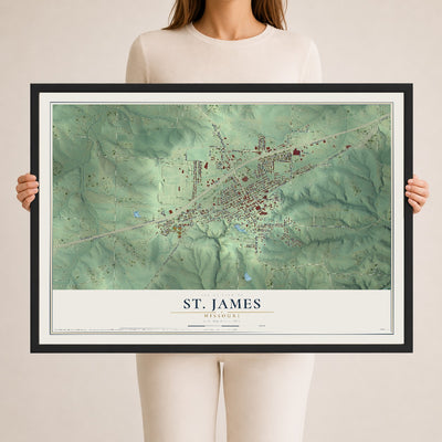 Map of St. James, Missouri, 24 x 36 inch print in a black wood frame