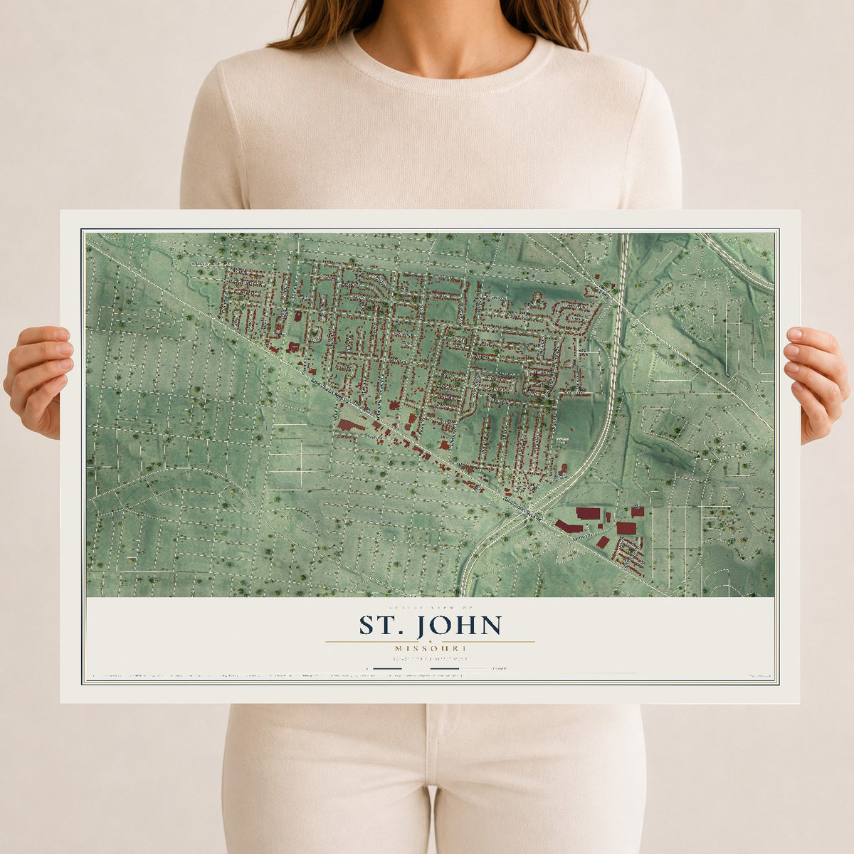 Map of St. John, Missouri, 12 x 18 inch unframed archival matte print