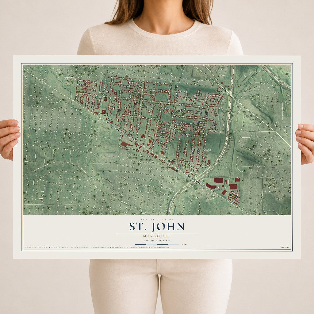 Map of St. John, Missouri, 18 x 24 inch unframed archival matte print