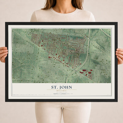 Map of St. John, Missouri, 18 x 24 inch print in a black wood frame