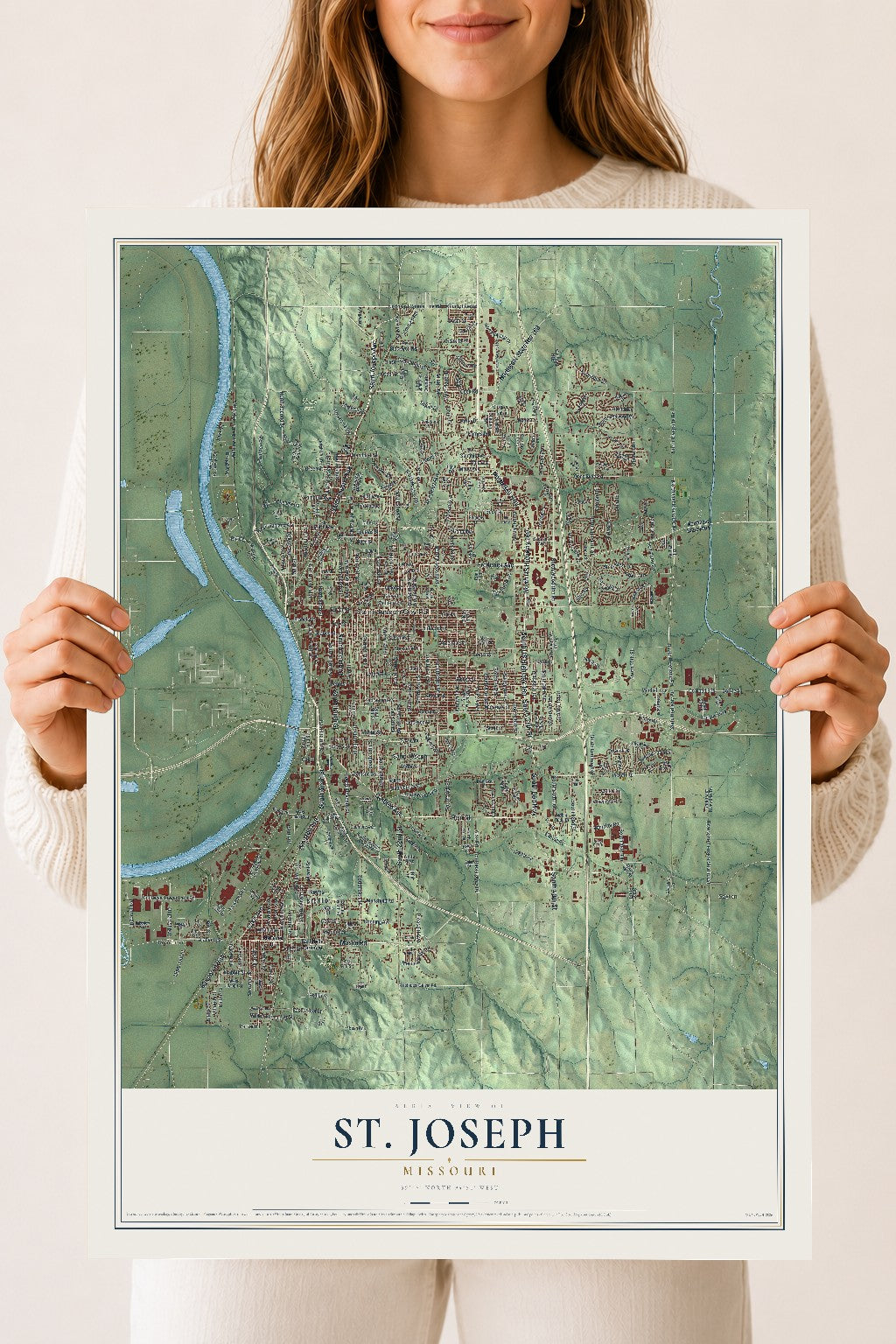 Map of St. Joseph, Missouri, 18 x 24 inch unframed archival matte print