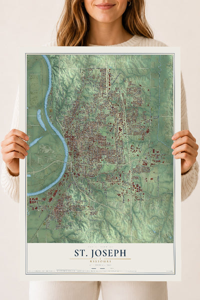 Map of St. Joseph, Missouri, 18 x 24 inch unframed archival matte print