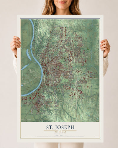 Map of St. Joseph, Missouri, 24 x 36 inch unframed archival matte print