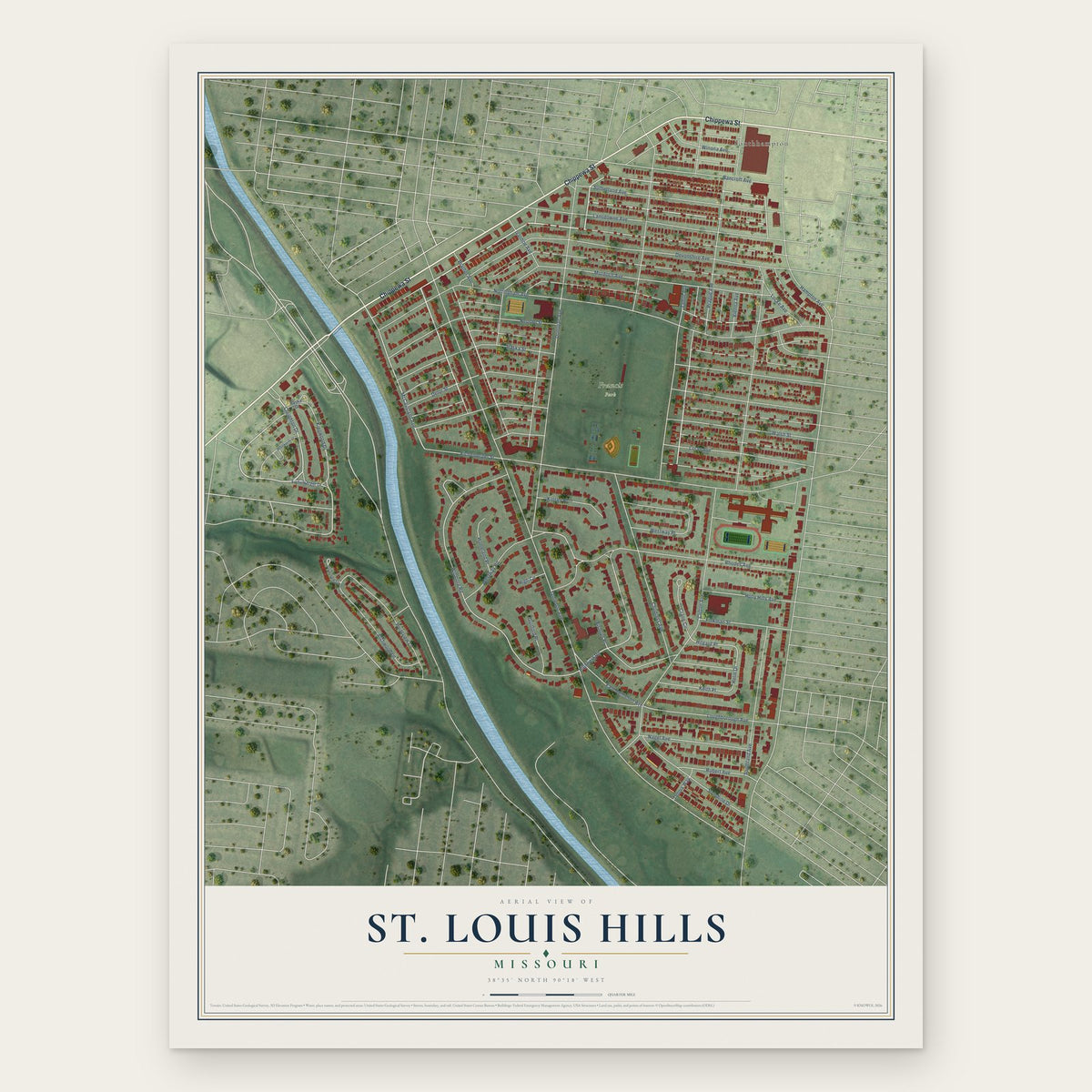 St. Louis Hills, Missouri map print, the full design