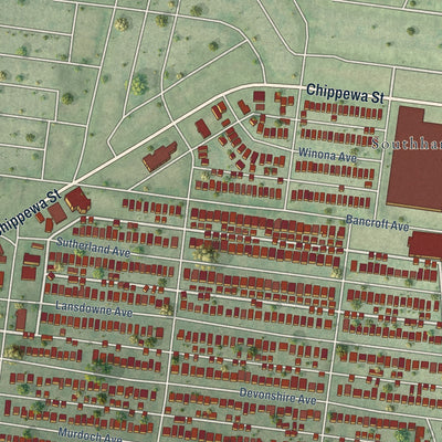 Close-up of the map of St. Louis Hills, Missouri print showing street and building detail