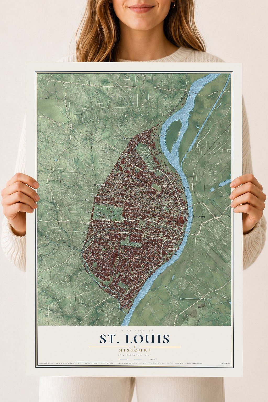 Map of St. Louis, Missouri, 18 x 24 inch unframed archival matte print