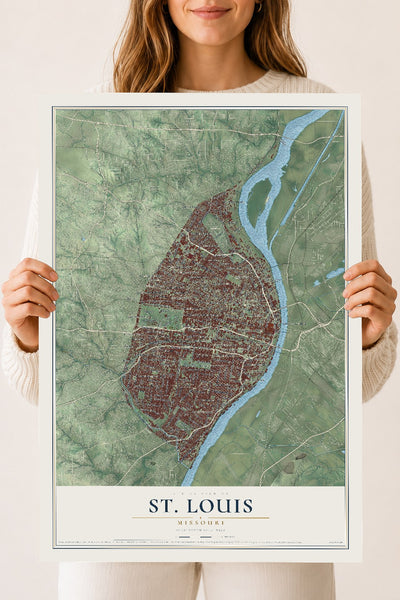 Map of St. Louis, Missouri, 18 x 24 inch unframed archival matte print