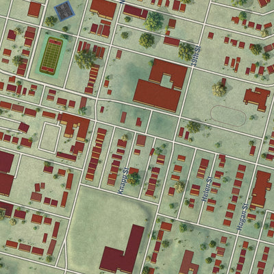 Close-up of the map of St. Louis Place, Missouri print showing street and building detail