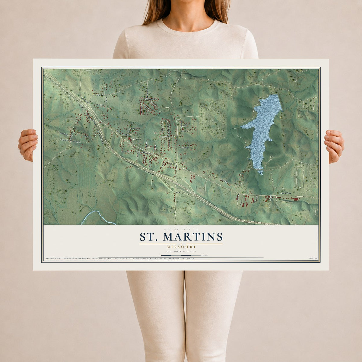 Map of St. Martins, Missouri, 24 x 36 inch unframed archival matte print
