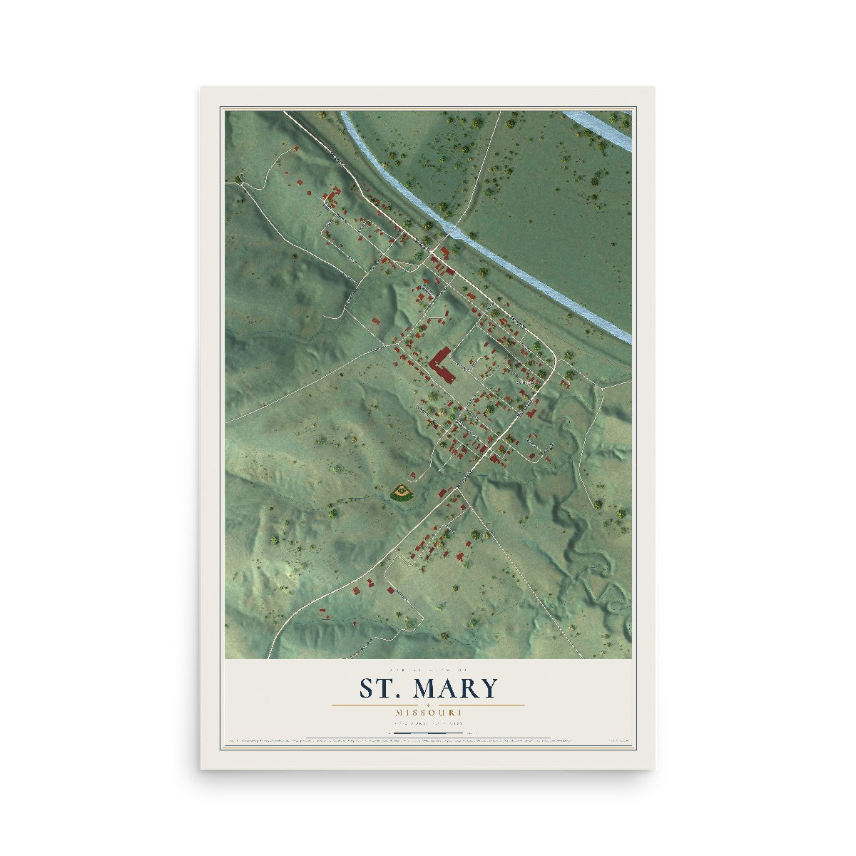 Map of St. Mary, Missouri, 12 x 18 inch unframed archival matte print