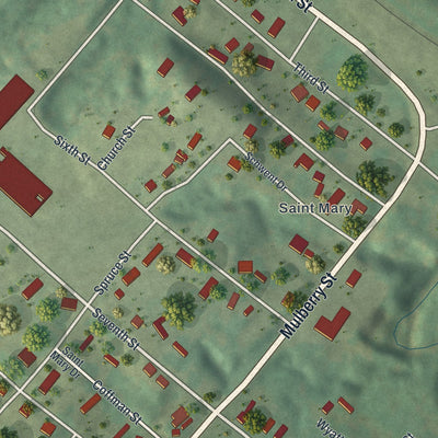 Close-up of the map of St. Mary, Missouri print showing street and building detail