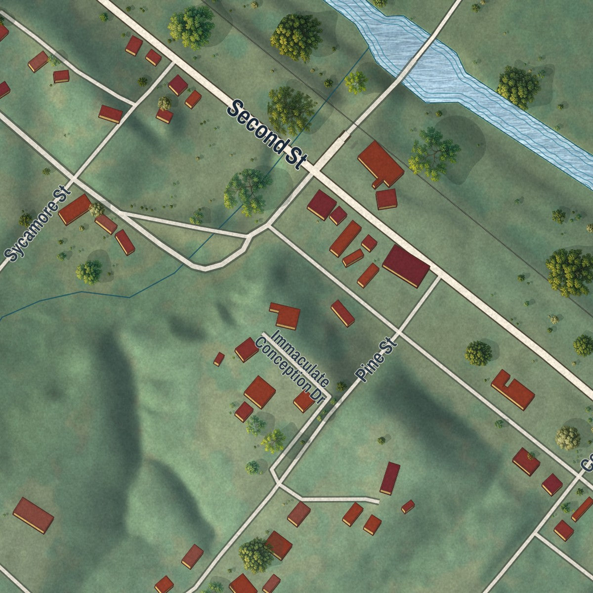 Second close-up of the map of St. Mary, Missouri print showing more streets and buildings