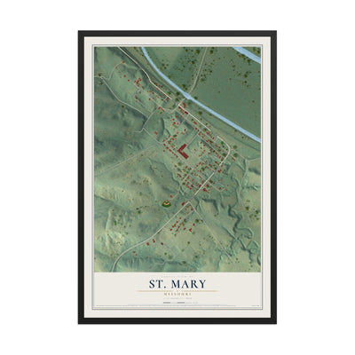 Map of St. Mary, Missouri, 12 x 18 inch print in a black wood frame
