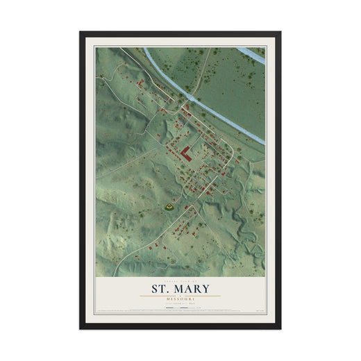 Map of St. Mary, Missouri, 12 x 18 inch print in a black wood frame