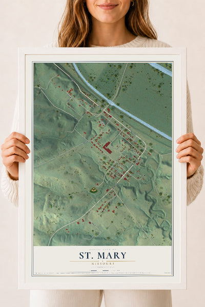 Map of St. Mary, Missouri, 18 x 24 inch print in a white wood frame