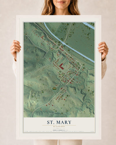 Map of St. Mary, Missouri, 24 x 36 inch print in a white wood frame
