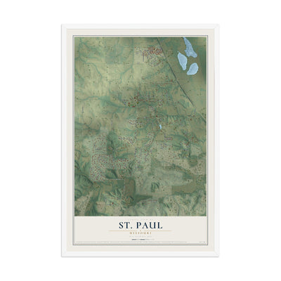 Map of St. Paul, Missouri, 12 x 18 inch print in a white wood frame