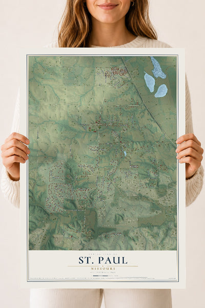 Map of St. Paul, Missouri, 18 x 24 inch unframed archival matte print