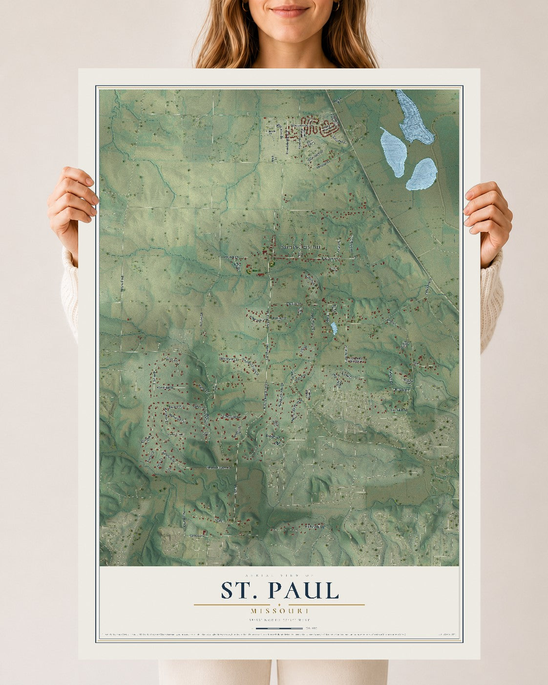 Map of St. Paul, Missouri, 24 x 36 inch unframed archival matte print