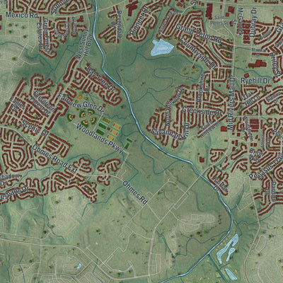 Second close-up of the map of St. Peters, Missouri print showing more streets and buildings