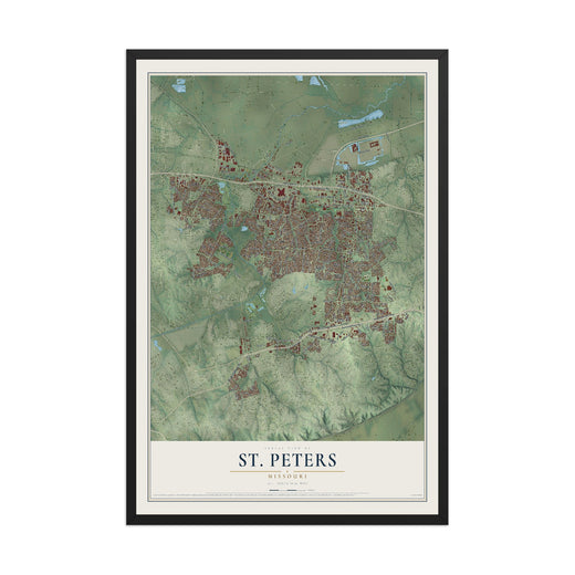 Map of St. Peters, Missouri, 12 x 18 inch print in a black wood frame