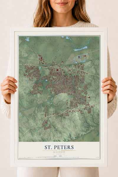 Map of St. Peters, Missouri, 18 x 24 inch print in a white wood frame