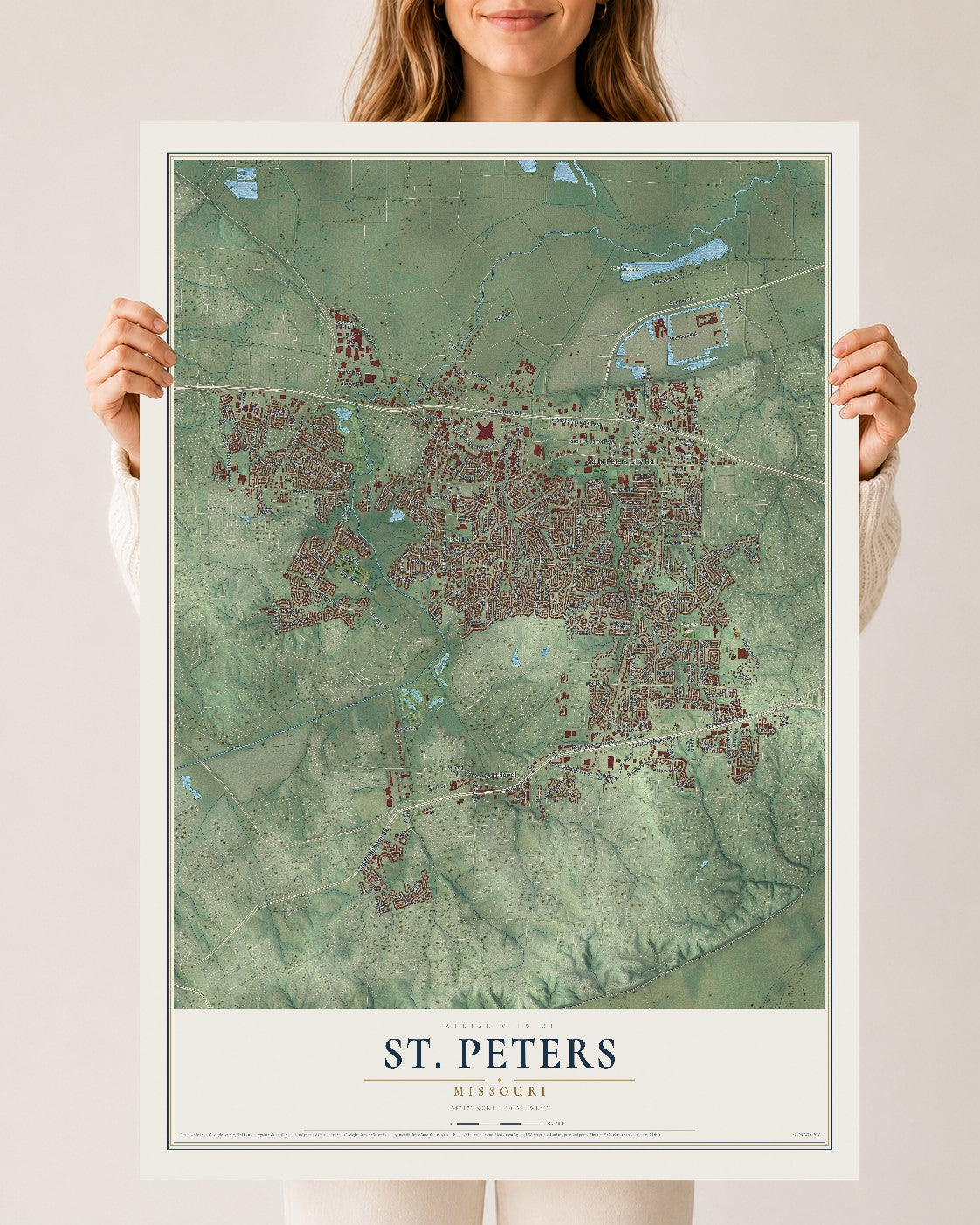 Map of St. Peters, Missouri, 24 x 36 inch unframed archival matte print