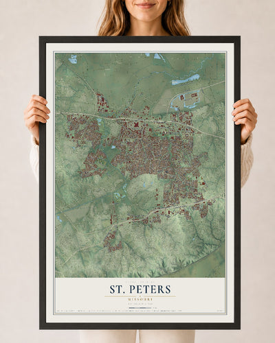 Map of St. Peters, Missouri, 24 x 36 inch print in a black wood frame